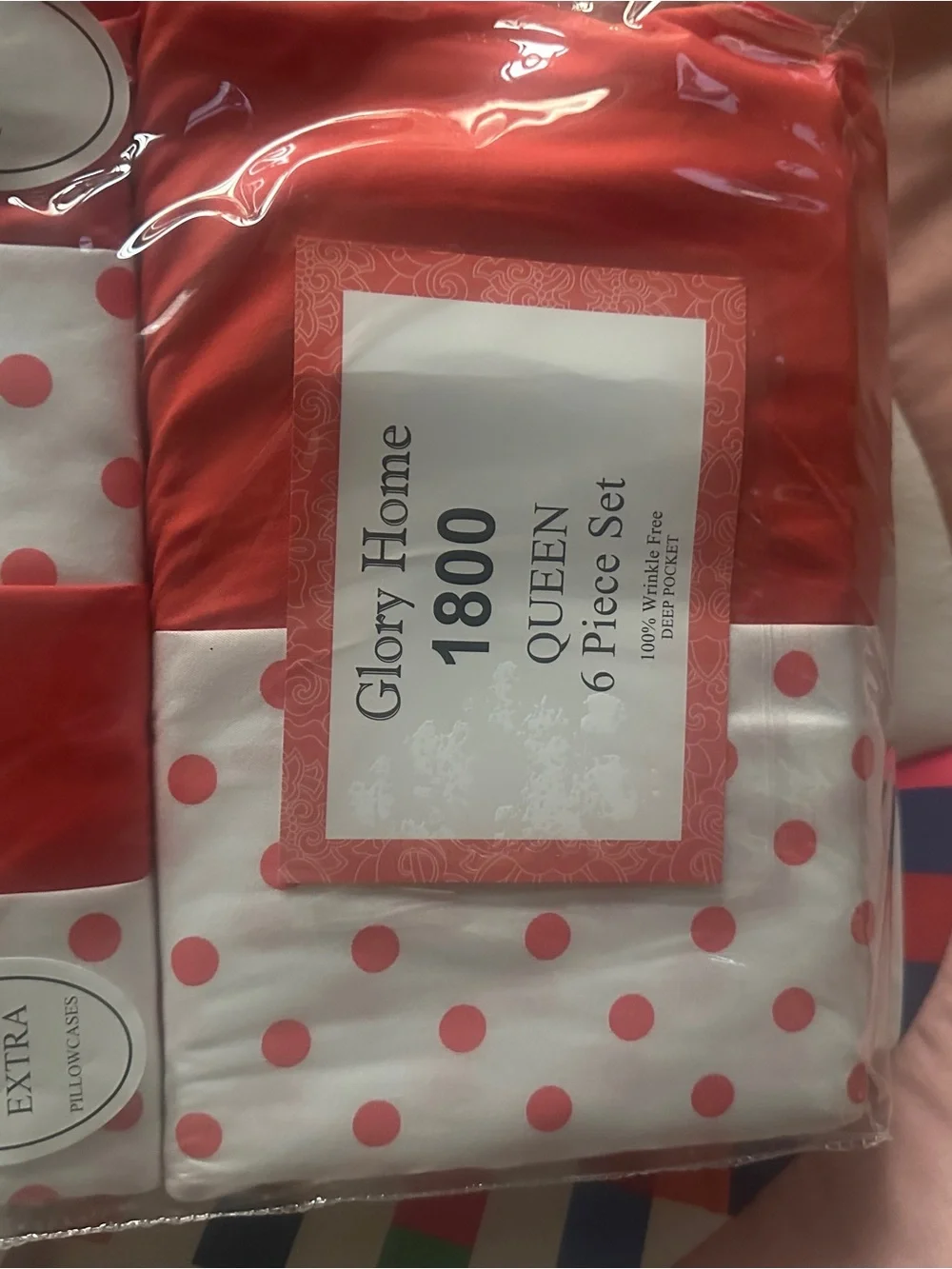 Queen Sheet Set in White and Coral Polka Dot